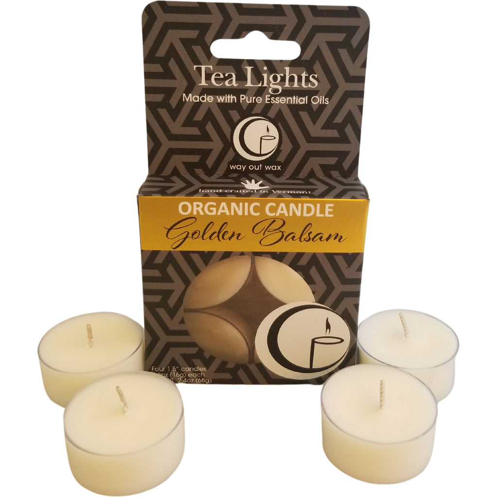 Golden Balsam Organic Holiday Tealight Candle 4 pack wayoutwax